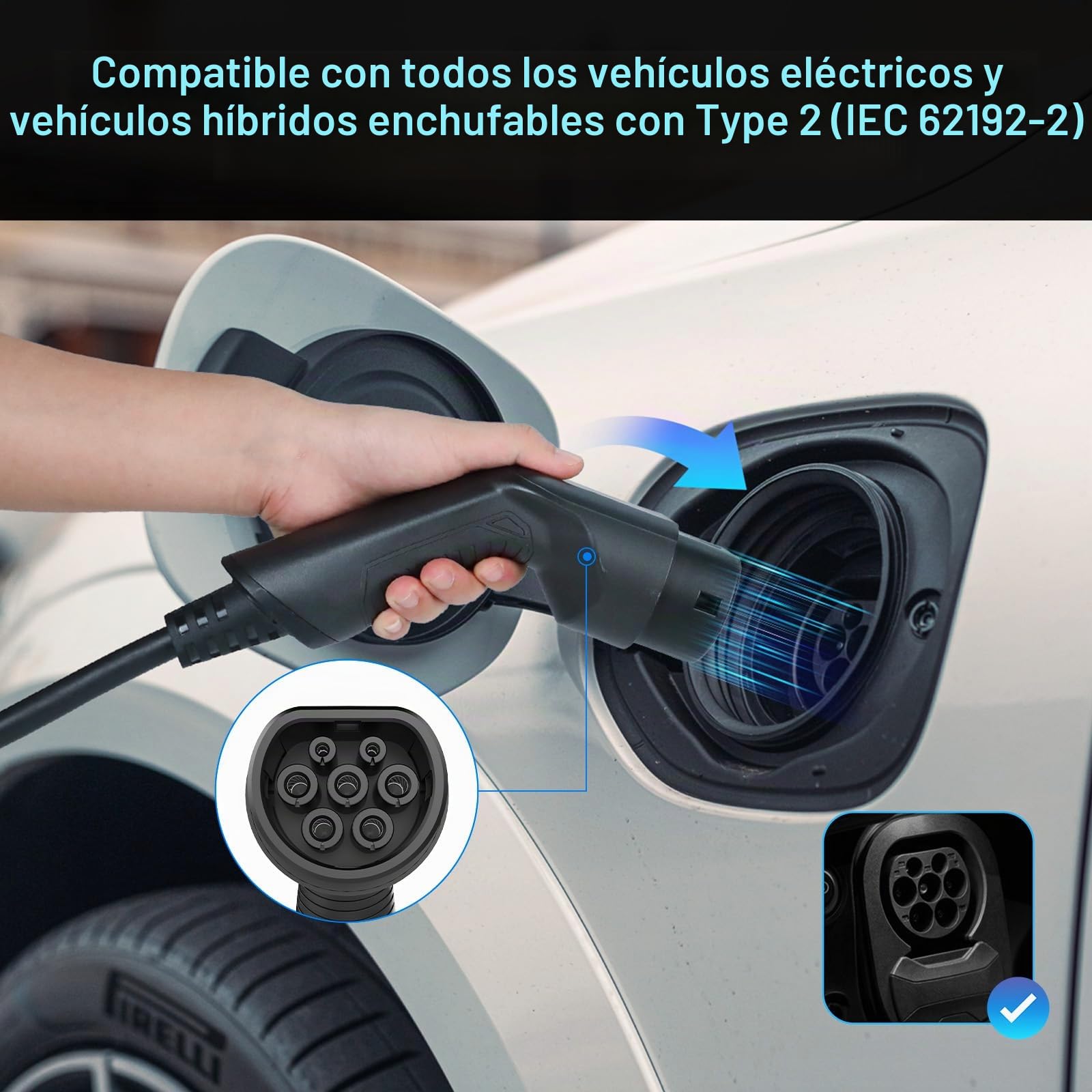 32A Cargador Coche Electrico,Punto de Recarga para Coches Eléctricos,Wallbox 7kW Tipo 2 Monofásico,Cable de Carga Tipo 2 6m para Scenic,Megane,Model Y/3,E-C3,E-208,E-2008, EX30,XC60,MG4