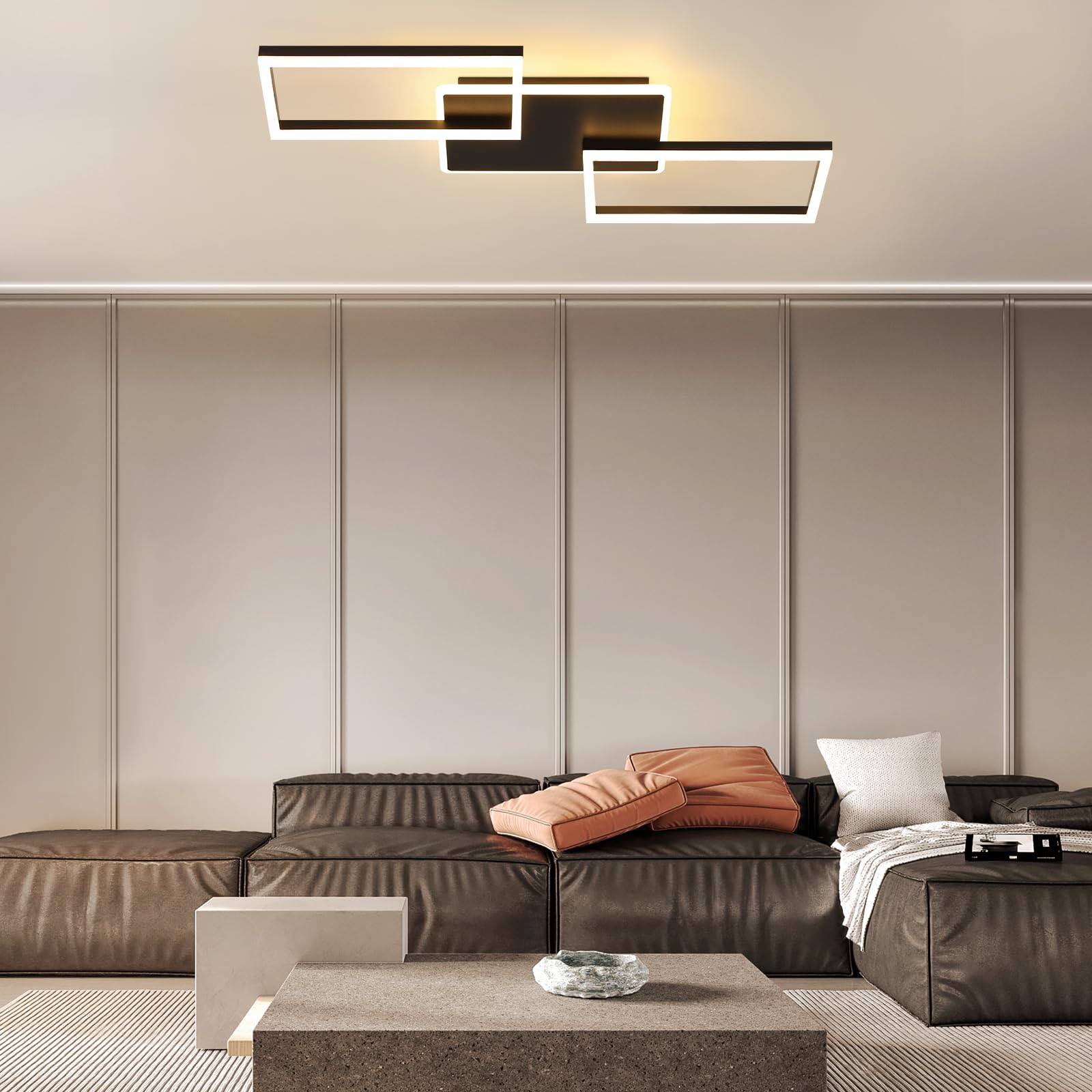ZMH Lámpara LED para techo de salón - Lámpara grande negra para salón regulable con mando a distancia 63 W lámpara moderna para dormitorio lámpara metálica para cocina 80 cm para comedor, oficina