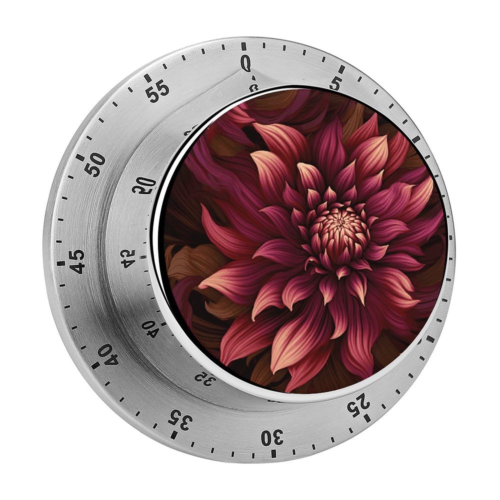 Temporizador de cocina mecánico de 60 minutos con diseño de flores y alarma fuerte color vino
