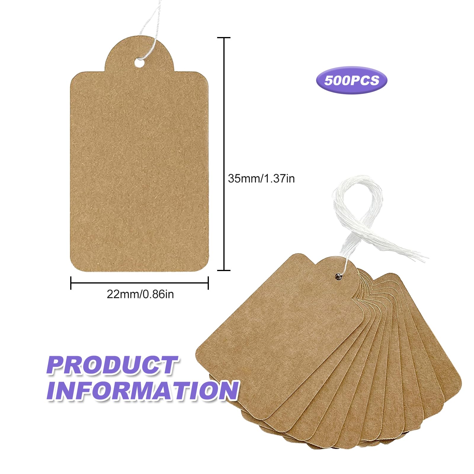 Etiquettes Prix Lot De 200 étiquettes De Prix Avec Ficelle Attachée,  étiquettes De Prix En Papier Kraft, étiquettes De Prix Avec Ficelle,  étiquettes Inscriptibles Pour Produits, Bijoux, Vêtements (35 X 22 Mm étiquette  Vêtements, image size:1600x1600