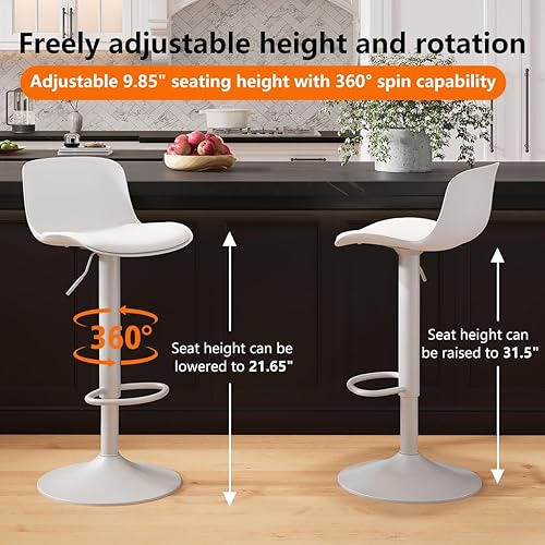 Miniatura 3 de Kidol & Shellder Juego de 2 taburetes de bar ajustables giratorios de altura de mostrador, modernos tapizados de piel sintética con parte trasera de