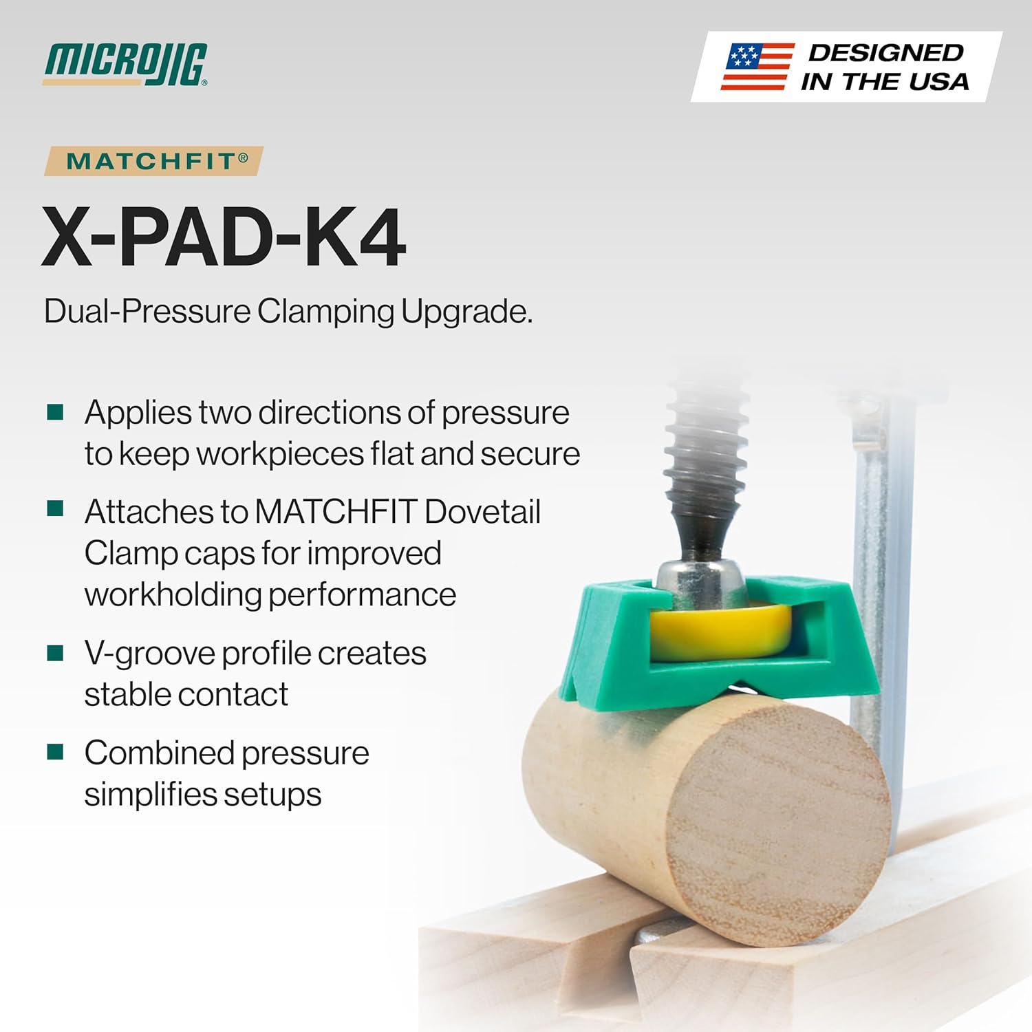 MICROJIG Matchfit X-PAD Accessory for Dovetail Clamps, Dual-Direction Hold-Down Upgrade for Woodworking Jigs, Routing, Sanding, Workholding, 4-Piece Set, X-PAD-K4