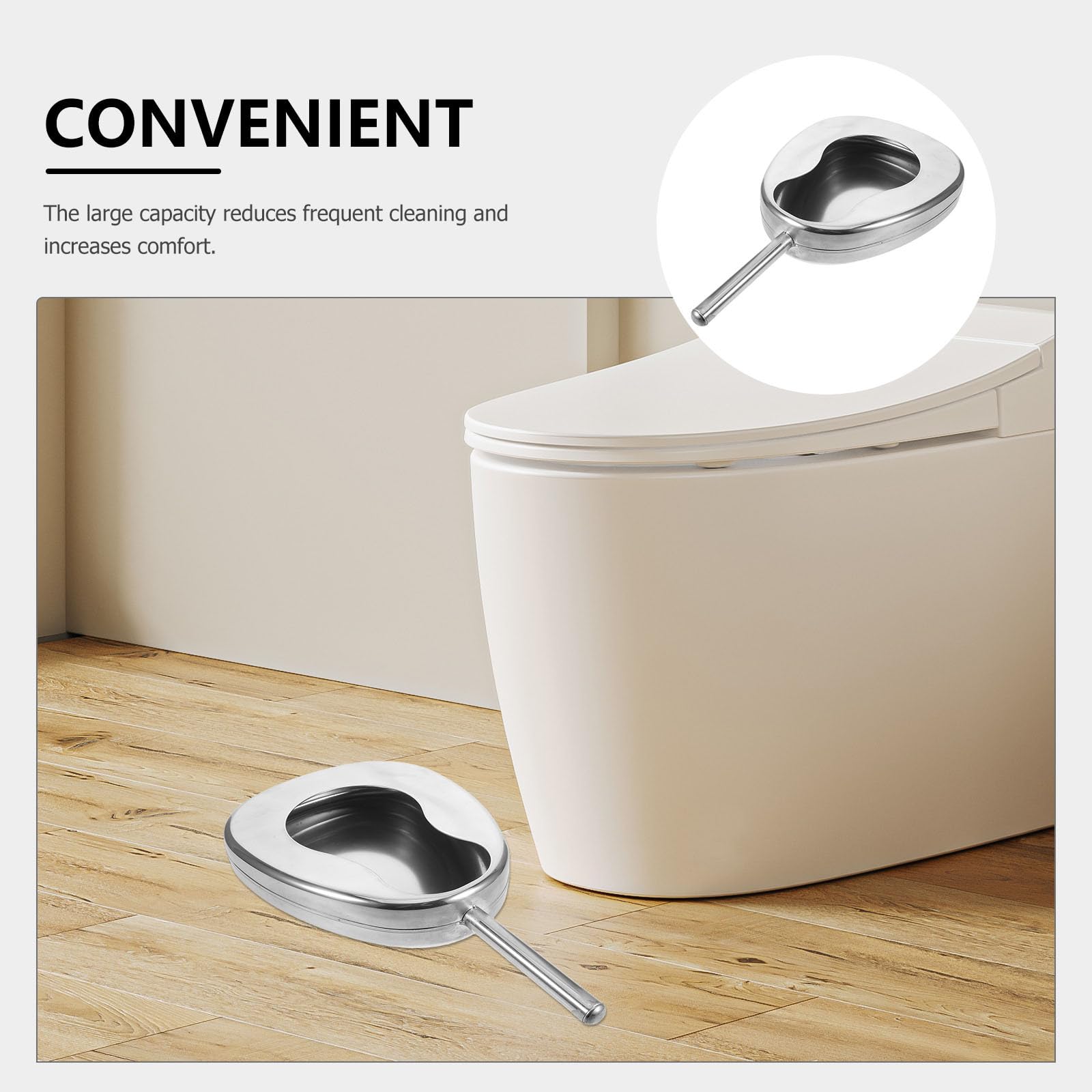 Padella per Letto in Acciaio Inox Argento per Pazienti Allettati | Capacità Ampia, Design Occidentale Moderno, Portatile per Casa e Struttura Sanitaria