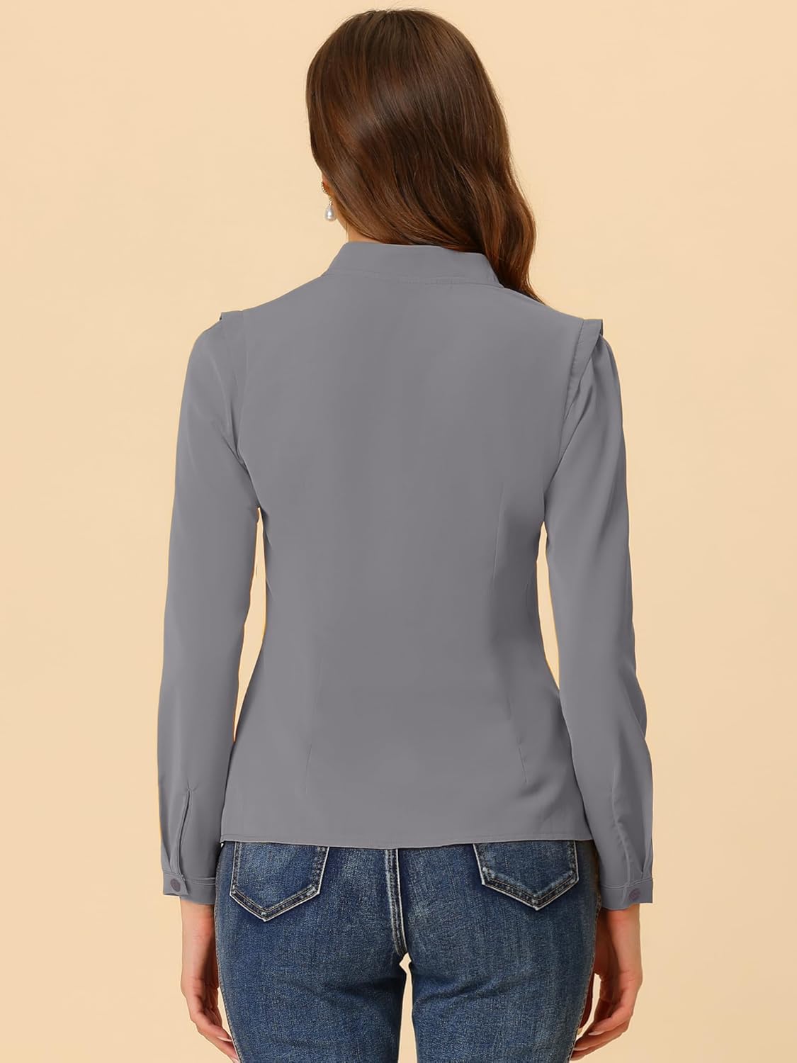 Allegra K Women's Work Office Button Up Shirt Long Sleeve Smooth V Neck Blouse Top 2025 - Image 4