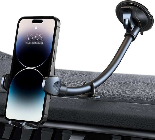 Niofind Car Phone Holder Windscreen Mount, Long Arm Adjustable/360°Rotation Mobile Phone Holder for Cars, Phone Car Holder for Van, SUV, Pickup Truck, Compatible with iPhone14/13/12/11, Samsung ect