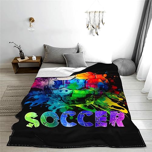 Miniatura 6 de Manta de fútbol con balón deportivo, manta de franela suave y ligera, acogedora ropa de cama de felpa para niñas, niños y adultos, 50 x 40 pulgadas