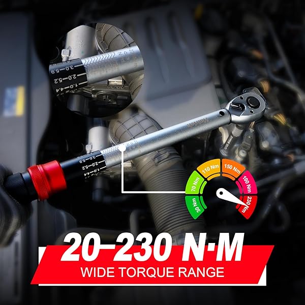 Besuche den Hairich- Hairich Drehmomentschlüssel 1/2 Zoll für Auto, 20–230 Nm, Torque Wrench 5-tlg. Set mit Verlängerung & Stecknüssen (17/19/21 mm) – für Reifenwechsel & Motorrad in use