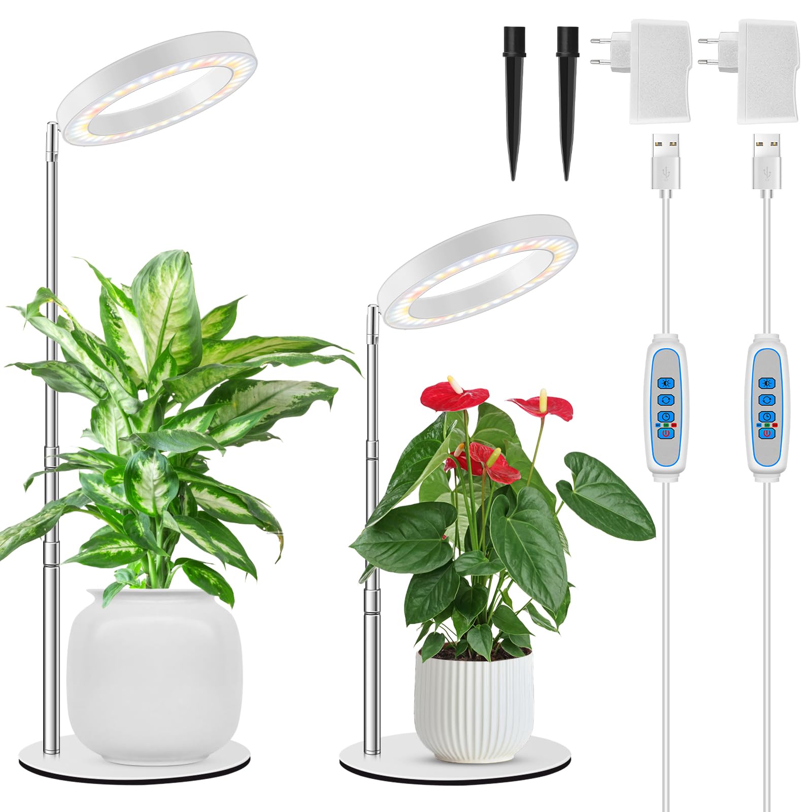 Kullsinss Pflanzenlampe led Vollspektrum, 94 CM Höhenverstellbare Pflanzenlicht mit 80 LEDs, Zeitschaltuhr 6/12/16 Stunden, 3 Lichter Modi, 5 Dimmbaren Helligkeitsstufen Grow Lampe (2 Stück)