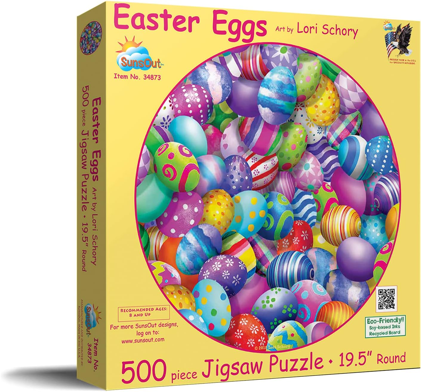 SUNSOUT INC - Easter Eggs - 500 pc Round Jigsaw Puzzle by Artist: Lori Schory - Finished Size 19.5" rd Easter - MPN# 34873