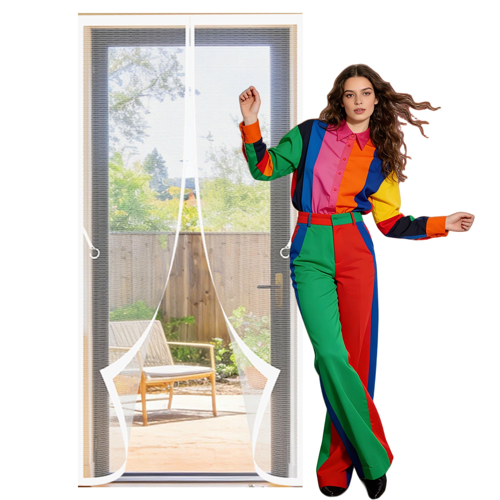 Rideau anti mouche 126x256 cm blanc sans perçage pour porte et terrasse