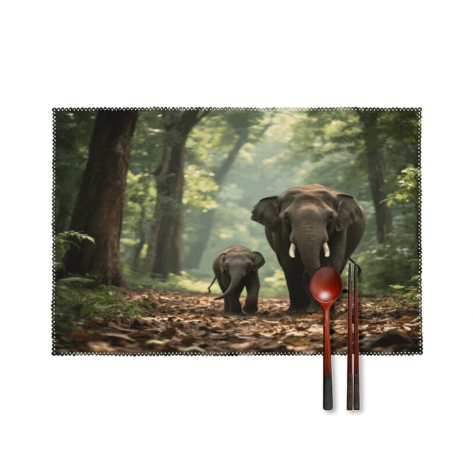 Elephants Placemats Set of 6 Non-Slip Stain Resistant Indoor Outdoor Table Mat Washable Cloth Place Mat Fashion Kitchen Placemat for Dining Table Decoration 17.7x11.8 in