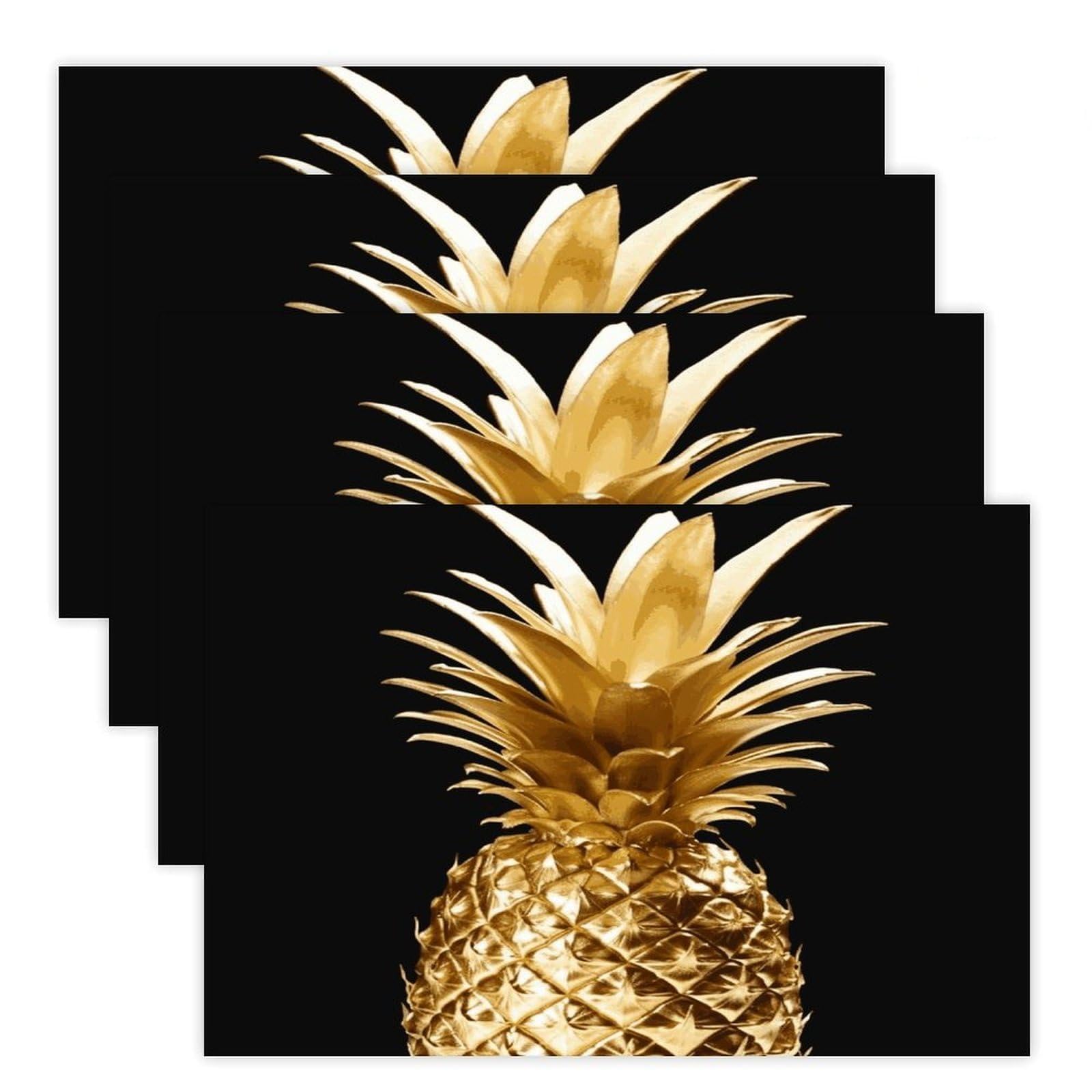 Gold Pineapple Placemats Heat-Resistant Washable Place Mats Anti Slip Dining Table Place Mats Wipeable Dining Table Mats Kitchen Decoration Placemats 17.7’’×11.8’’