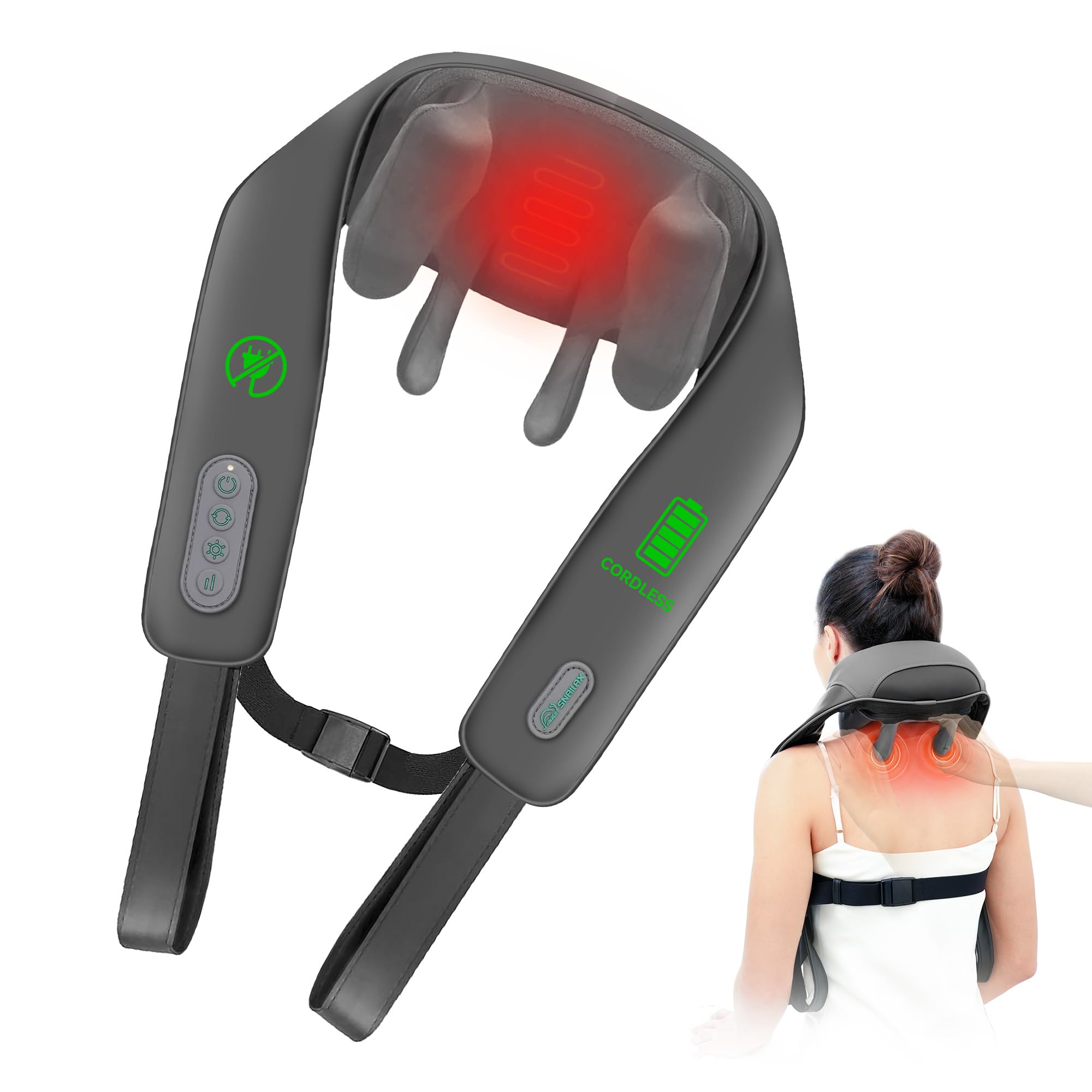 Snailax Masajeador de cuello inalámbrico 4D mejorado con calor, masajeador de cuello shiatsu eléctrico con amasador, masajeador para cuello, hombros, espalda, piernas, regalos para hombres y mujeres Global Recycled Standard Global Recycled Standard Global Recycled Standard