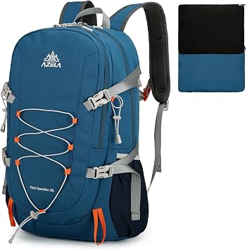35L Foldable Hiking Backpack Men Women, Lightweight Outdoor Daypack with Chest Strap, Large Packable Rucksack for Camping Traveling Sport, Navy Blue