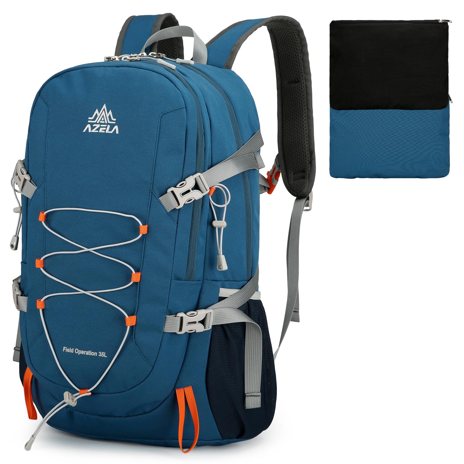 Zaino da trekking pieghevole da 35 l, unisex, leggero, con cinghia toracica, grande zaino pieghevole per campeggio, viaggi, sport, Blu, L, Casual