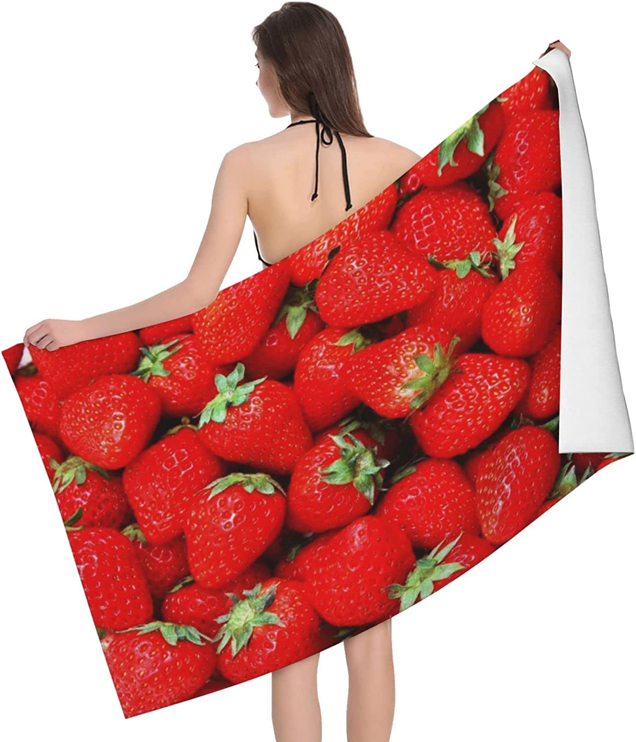 LOUJIN Bath Towel Strawberry Fruity Fragrance Summertime Beach Towel Highly Absorbent Microfiber Beach Blanket Soft Bath Towels 80x130cm