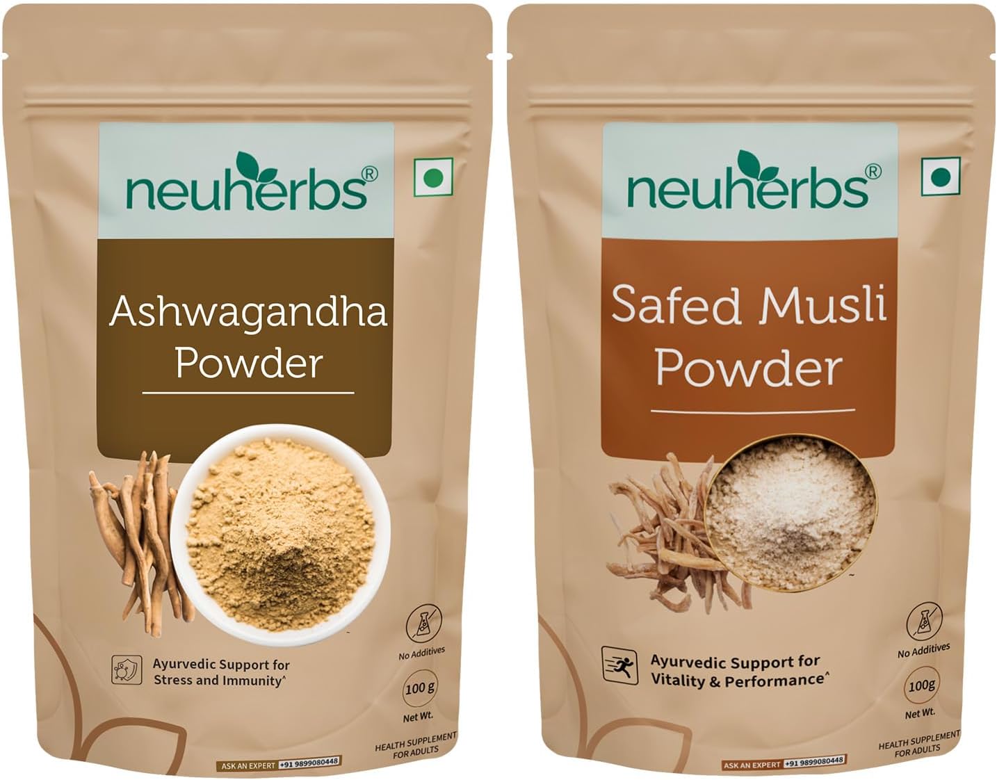 Organic Safed Musli + Ashwagandha Powder (200g) | Herbal Combo For Strength & Stamina Booster, Support for Stress, Mental Calmness & Anxiety Issues