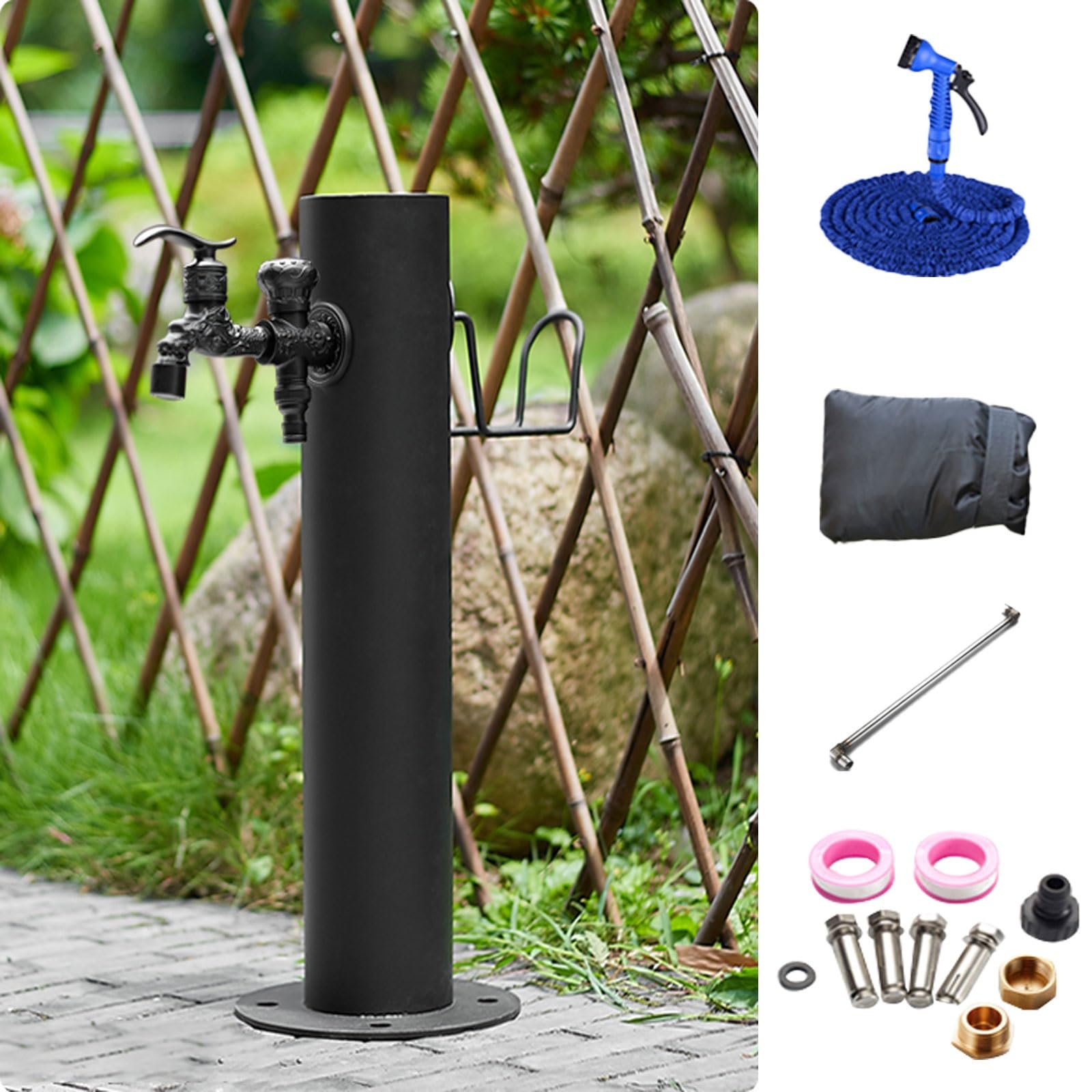BHGFYXBS Freestanding Stainless Steel Garden Faucet - Antifreeze Water Column, Decorative Outdoor Hydrant & Fountain For Patio/Backyard - Black Floor-Mounted Water Feature,Black-86cm/33.8in