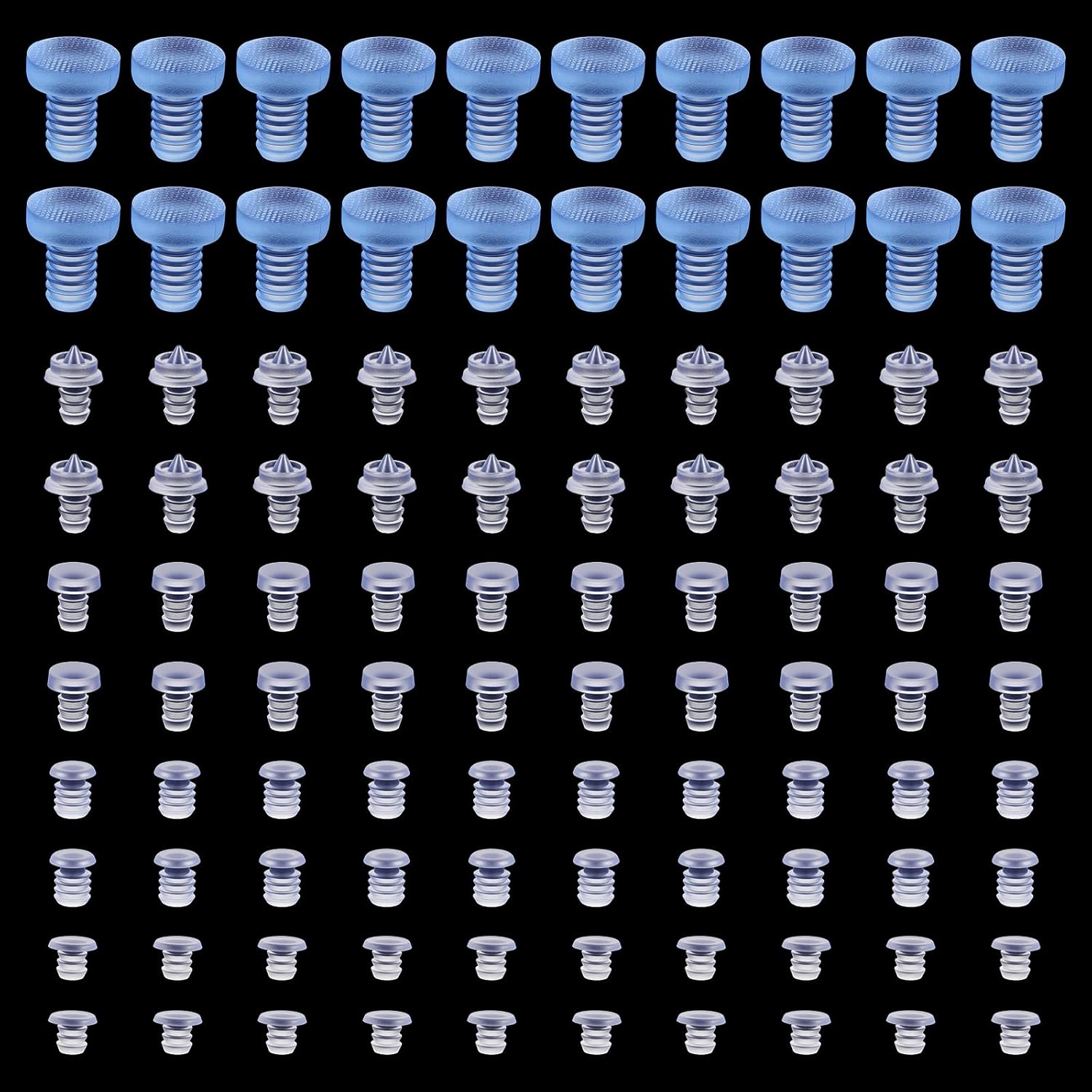 100PCS Assorted Glass Table Top Bumpers with Stem, Shimmeroo 5 Sizes Soft Clear Rubber Table Top Anti Slip Pads, Patio Tables Spacers for Furniture Patio Tables Spacer Cabinet Door Drawer