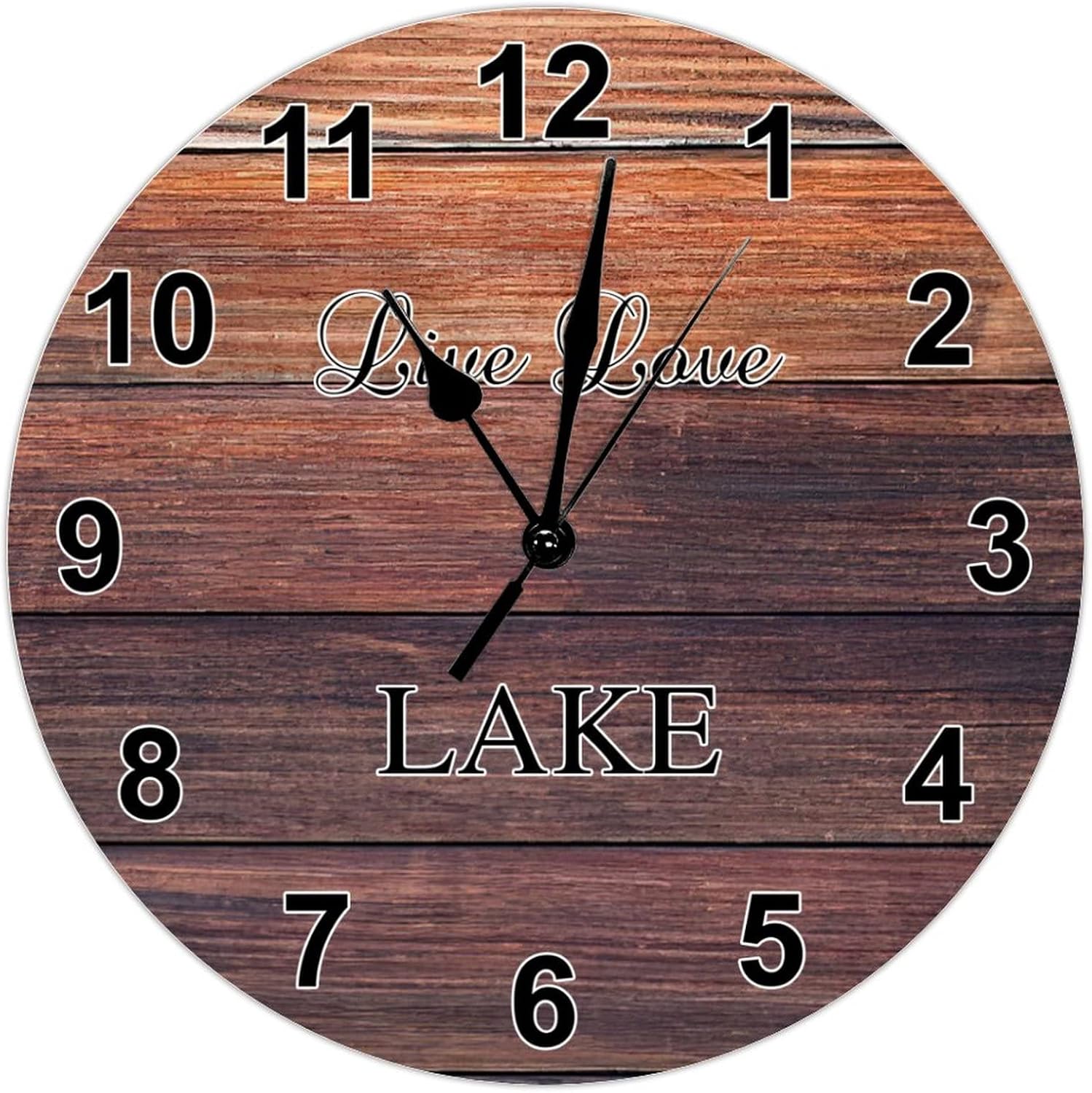 Vintage Farmhouse Clock Beach Decor Live Love Lake Clock for Wall Vintage Grey Wood Grain Wall Clocks Non-Ticking Battery Operated Round Clock for Living Room 15inch