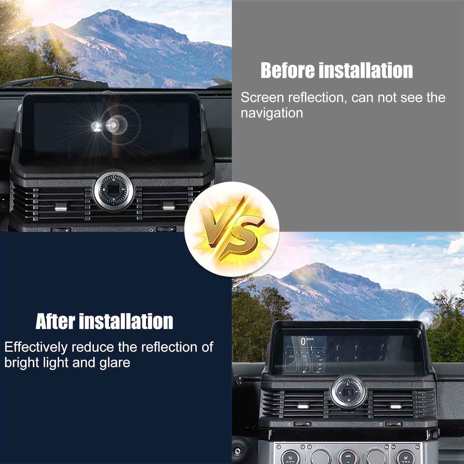 Car Navigation Screen Protective Film and Sunshade Compatible with INEOS Grenadier 2020-2025 Navigation Display Tempered Glass Screen Protector Anti Reflective Navigator Sun Shade Kit