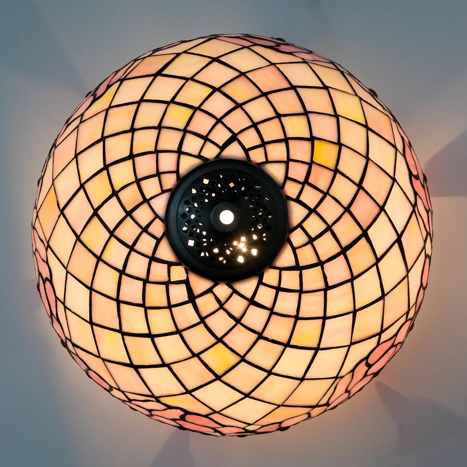 Tiffany Stained Glass Lamp Shade 16 Inch Pink Cherry Blossom Ceiling Light Shade Dome Vintage Large Replacement Lampshade for Floor Lamps Table Lamp Pendant Light Home Office Deco