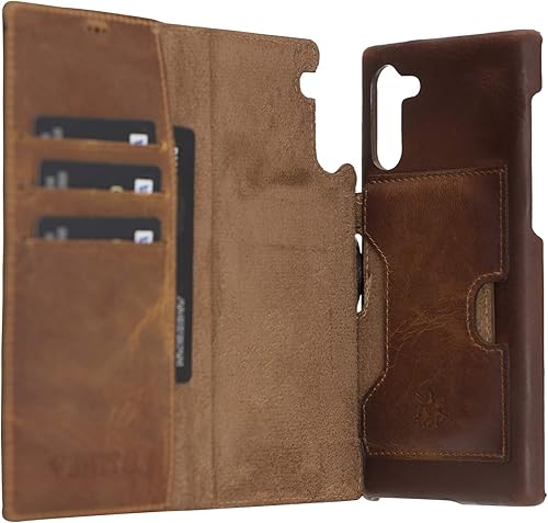 Venito Florence - Funda de piel tipo cartera compatible con Samsung Galaxy Note 10, extra segura con bloqueo RFID, cartera desmontable para