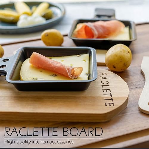 Miniatura 2 de Artestia Paquete de 8 bandejas de bambú Raclette para parrilla, platos de bambú pequeños hechos a mano resistentes al calor para barbacoa, cocina,