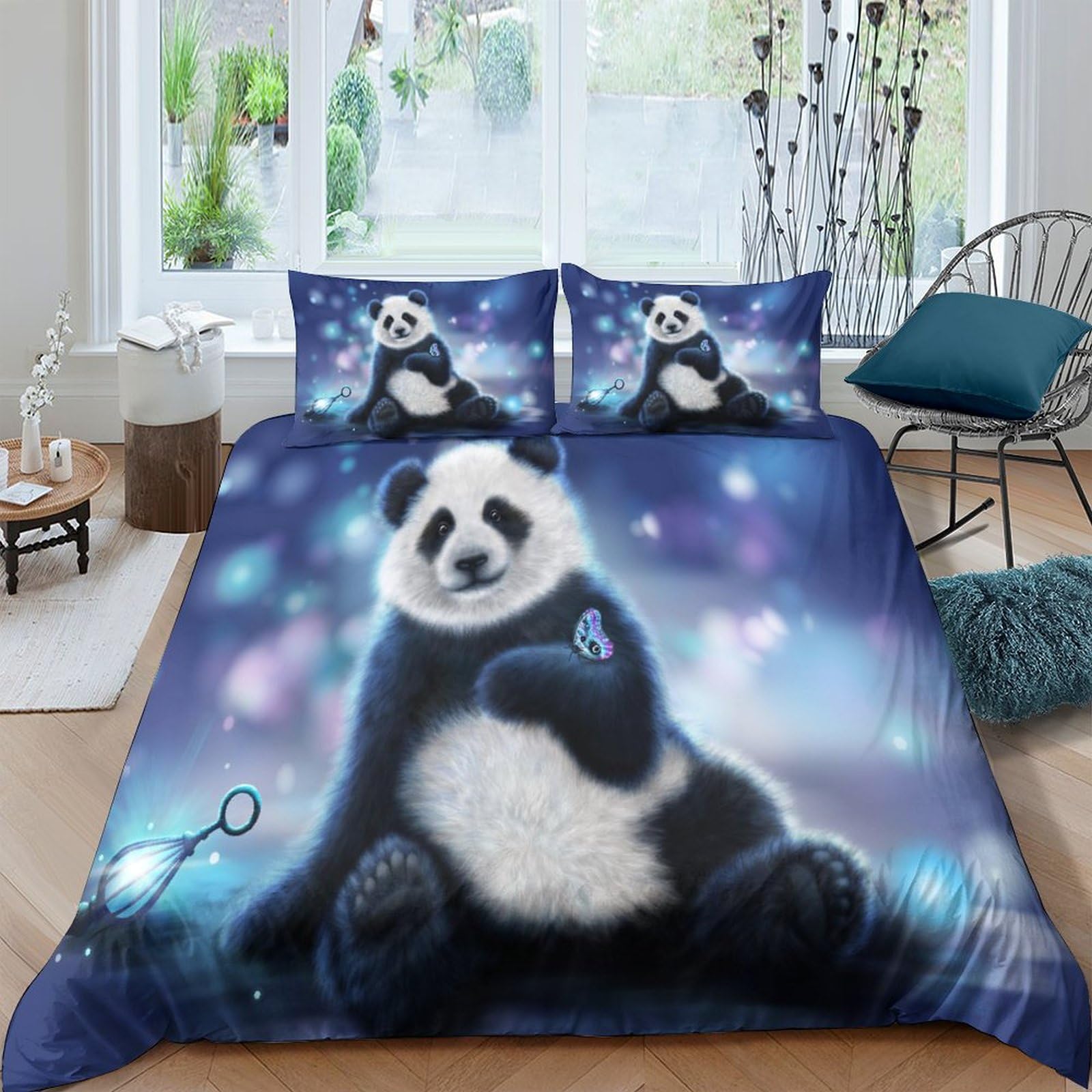 Housse de couette 220x240 panda géant imprimé 3D avec fermeture éclair