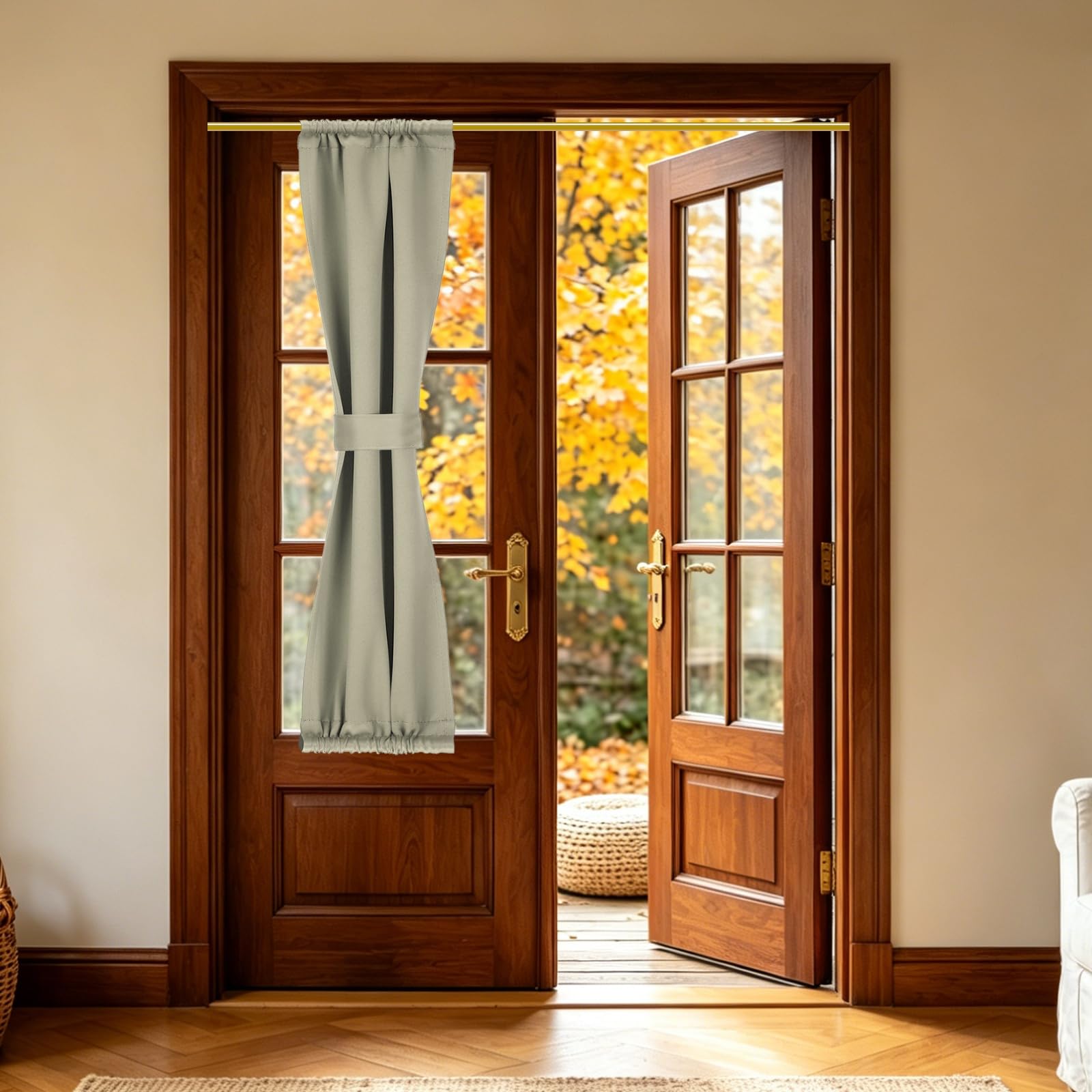 sourcing map 1 PC French Door Curtain, 30.5x102 cm Blackout Thermal Insulated Energy Saving Drape Polyester Rod Pocket Curtains & Drapes for Kitchen Front Door Window Treatments, Golden brown