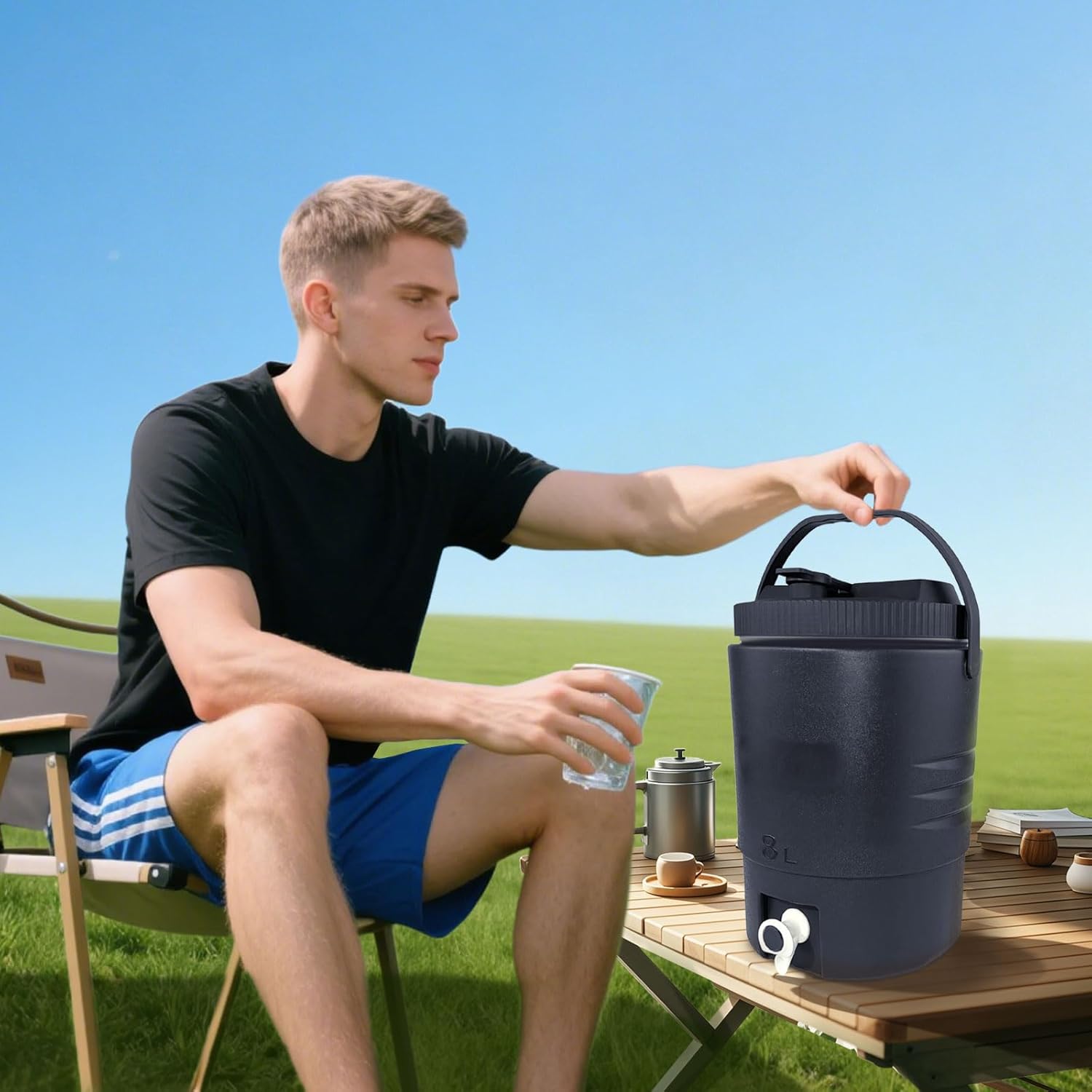 2.2 Gallon/8 L Portable Sports Cooler Water Beverage Dispenser,Insulated Cooler Dispenser With Spout & 33 Ounce/1 L Insulated Water Jug