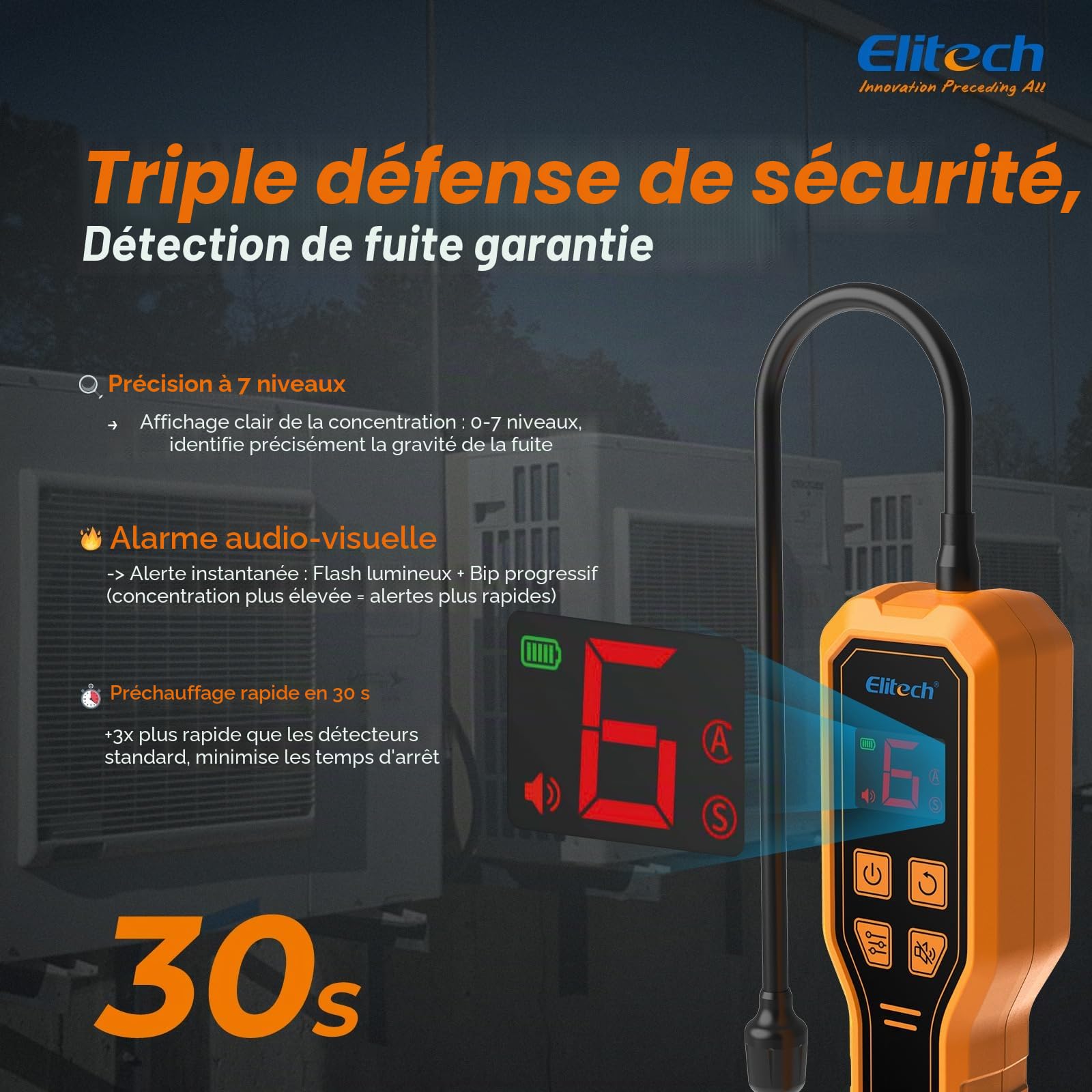 Elitech Détecteur de Fuite Frigorigène Réfrigérant à Diode R32 R134a R1234yf Détecteur de Gaz HVAC pour Réfrigérateurs Climatiseurs Automobile Pompes à Chaleur, ELD-210