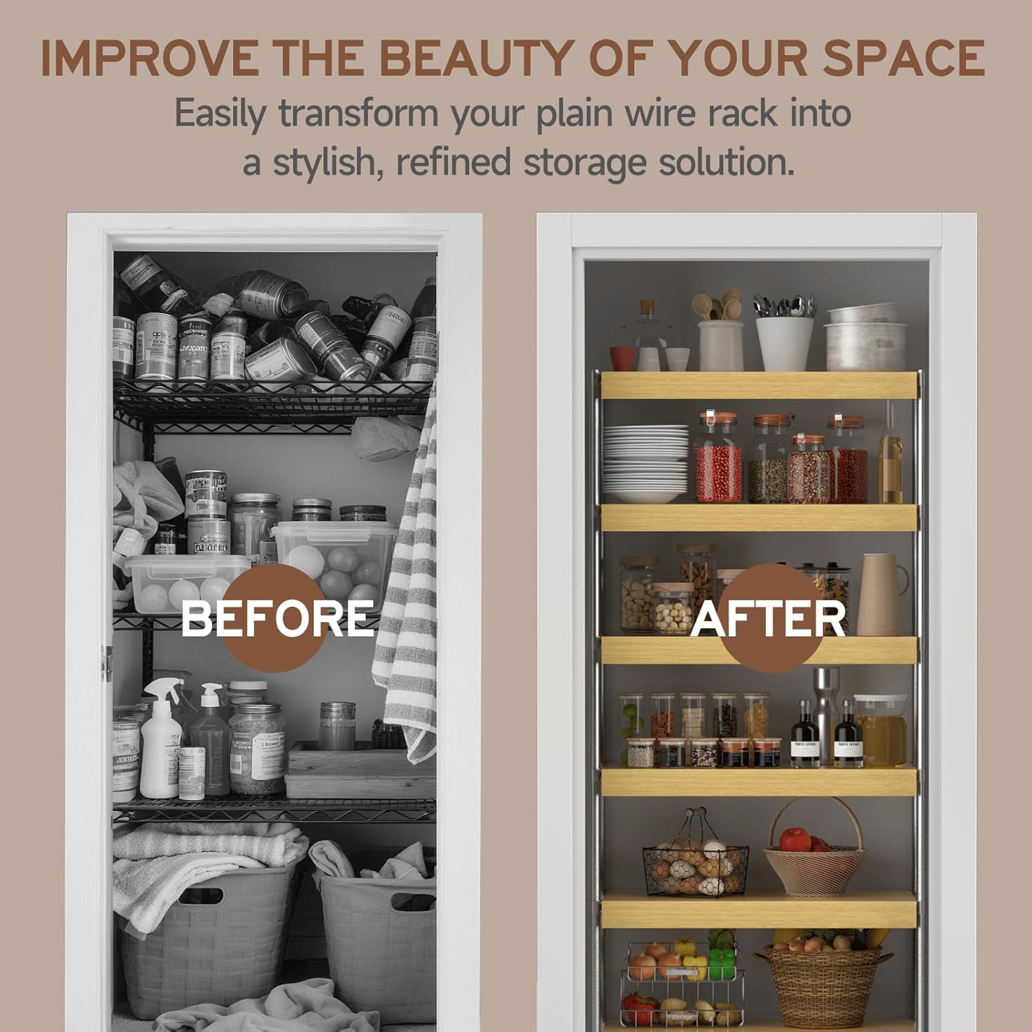 Wooden Wire Shelf Covers for Pantry & Closet – Wire Rack Covers for Shelves, Durable Wood Shelf Covers for Kitchen, Laundry Room, Storage Organization(Yellow Oak,24in*12in)