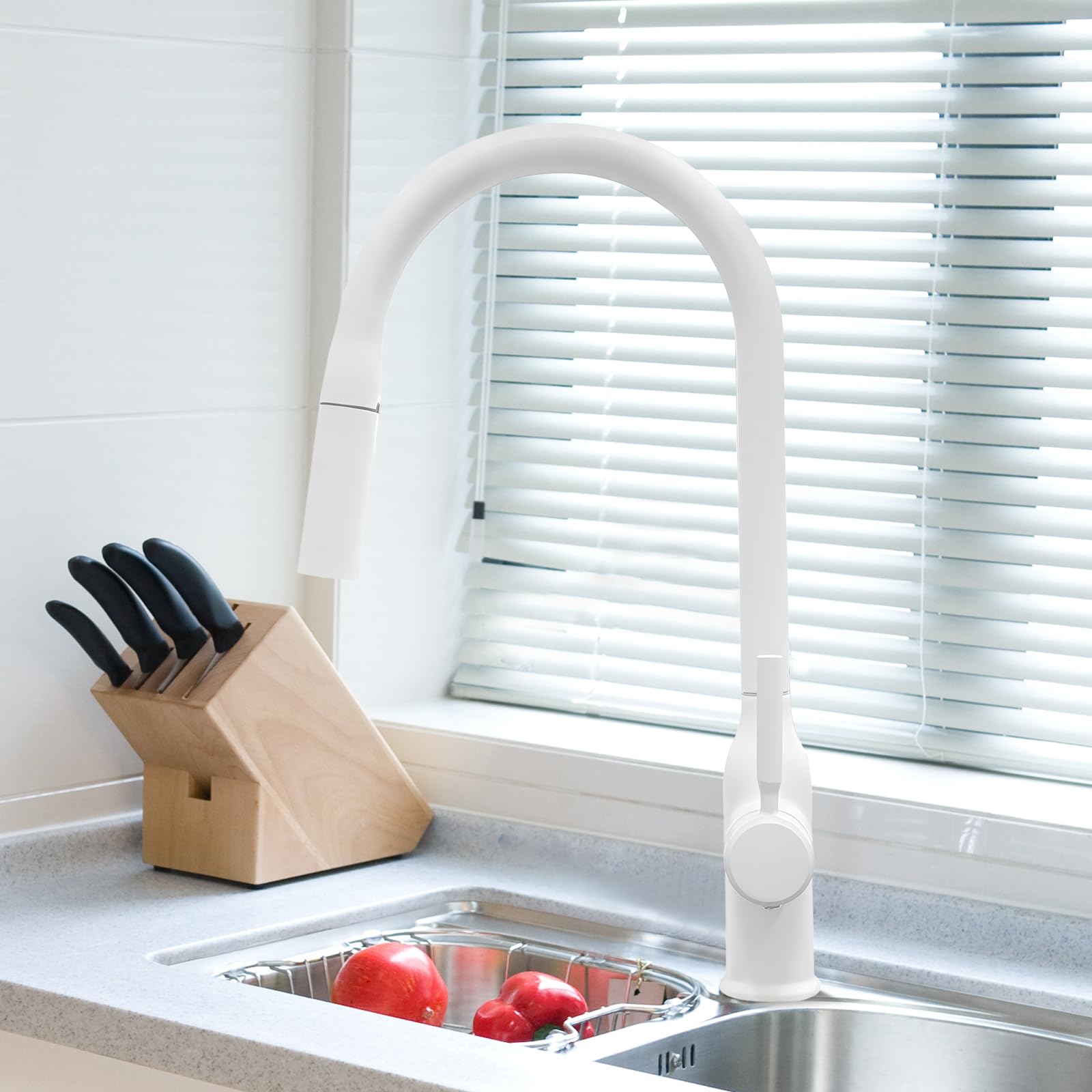 Faucet - Grifo de cocina (2 modos, extraíble, extraíble), color blanco
