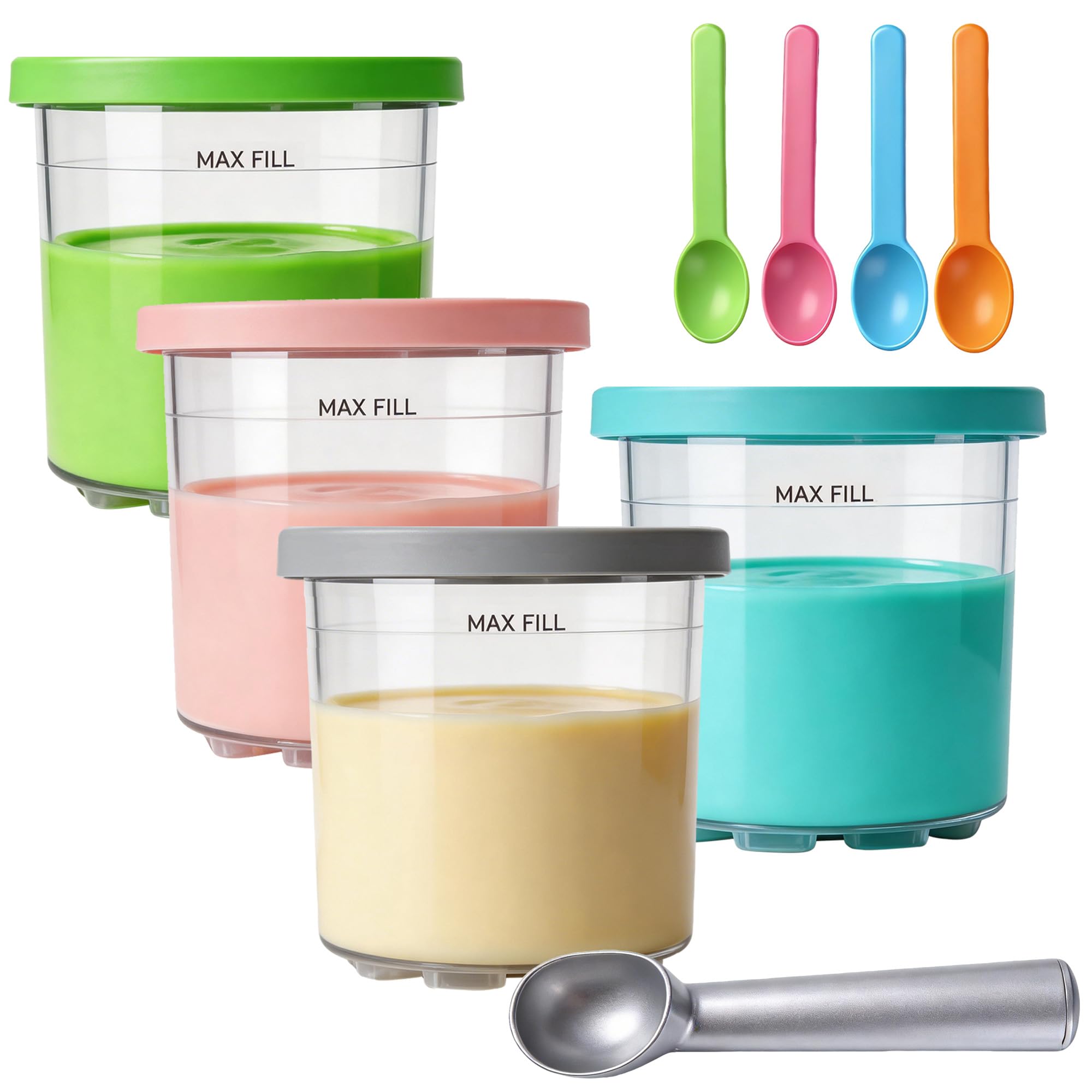 4 contenitori per Ninja Creami Deluxe Pints - Accessori per Ninja Creami NC301 NC300, senza BPA, compatibile con ICE MAKER NC299AM C300S Series