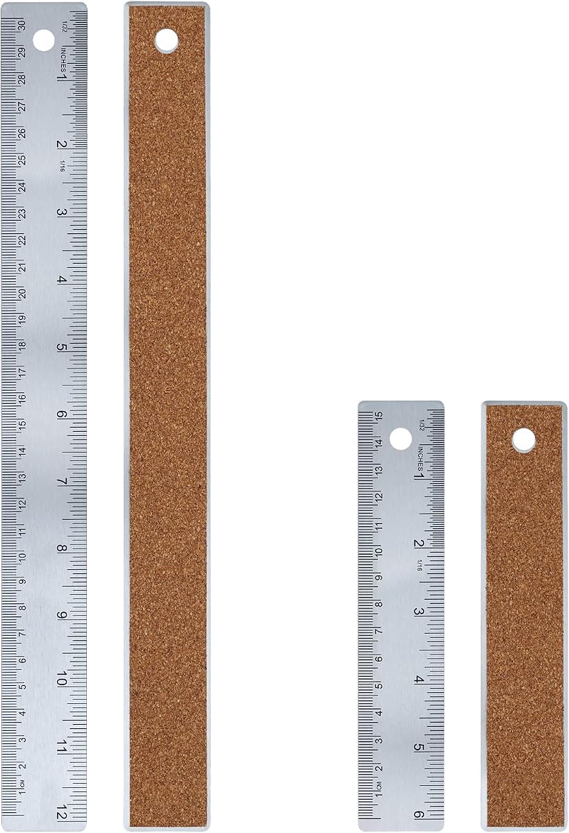 Metal Ruler Set 6 Inch and 12 Inch,Metal Straight Edge Ruler for Drawing | Stainless Steel Ruler with Inches and Centimeters,Non-Slip Rulers with Cork Backing for School,Office