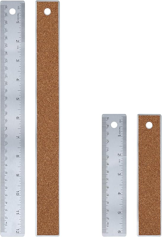 Metal Ruler Set 6 Inch and 12 Inch,Metal Straight Edge Ruler for Drawing | Stainless Steel Ruler with Inches and Centimeters,Non-Slip Rulers with Cork Backing for School,Office
