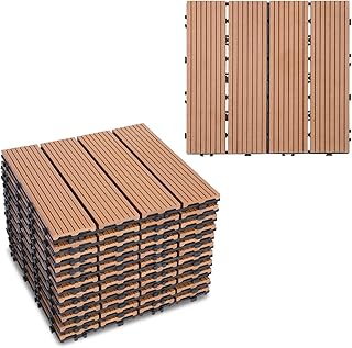Gimisgu WPC Baldosas de terraza con aspecto de madera, sistema de clic, baldosas de plástico con drenaje para balcón, jardín, 30 x 30 cm, juego de 22 unidades, para 2 m², color marrón