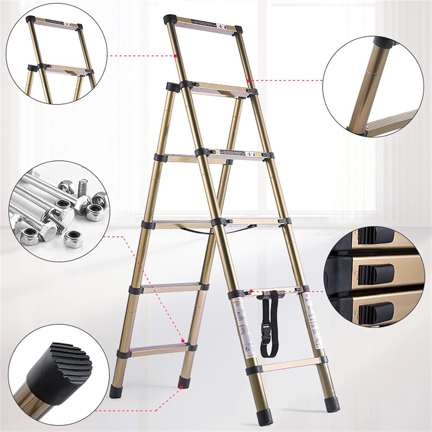 Ladders Telescopic Ladder，Extension Ladder， Aluminum Telescoping Ladder Multi Purpose Ladder Folding 4/5 Step Ladders with EN131 Certified, Max Capacity 150KG/330LBS for Home Garden Office G