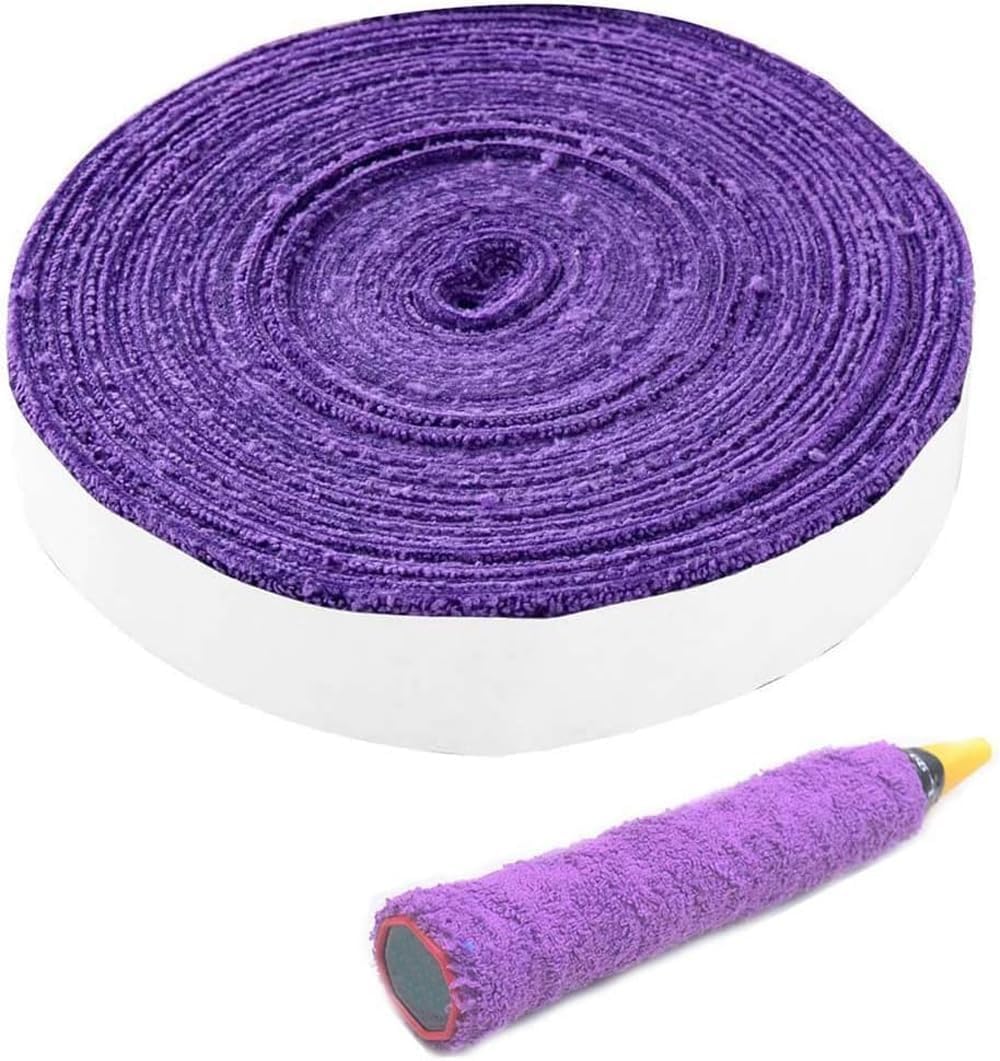 5-Meter Towel Grip for Badminton Racquet, Badminton Grip Tape, Badminton Cushion Wrap, Absorbent Overgrip Replacement Sweat Absorbing, Purple