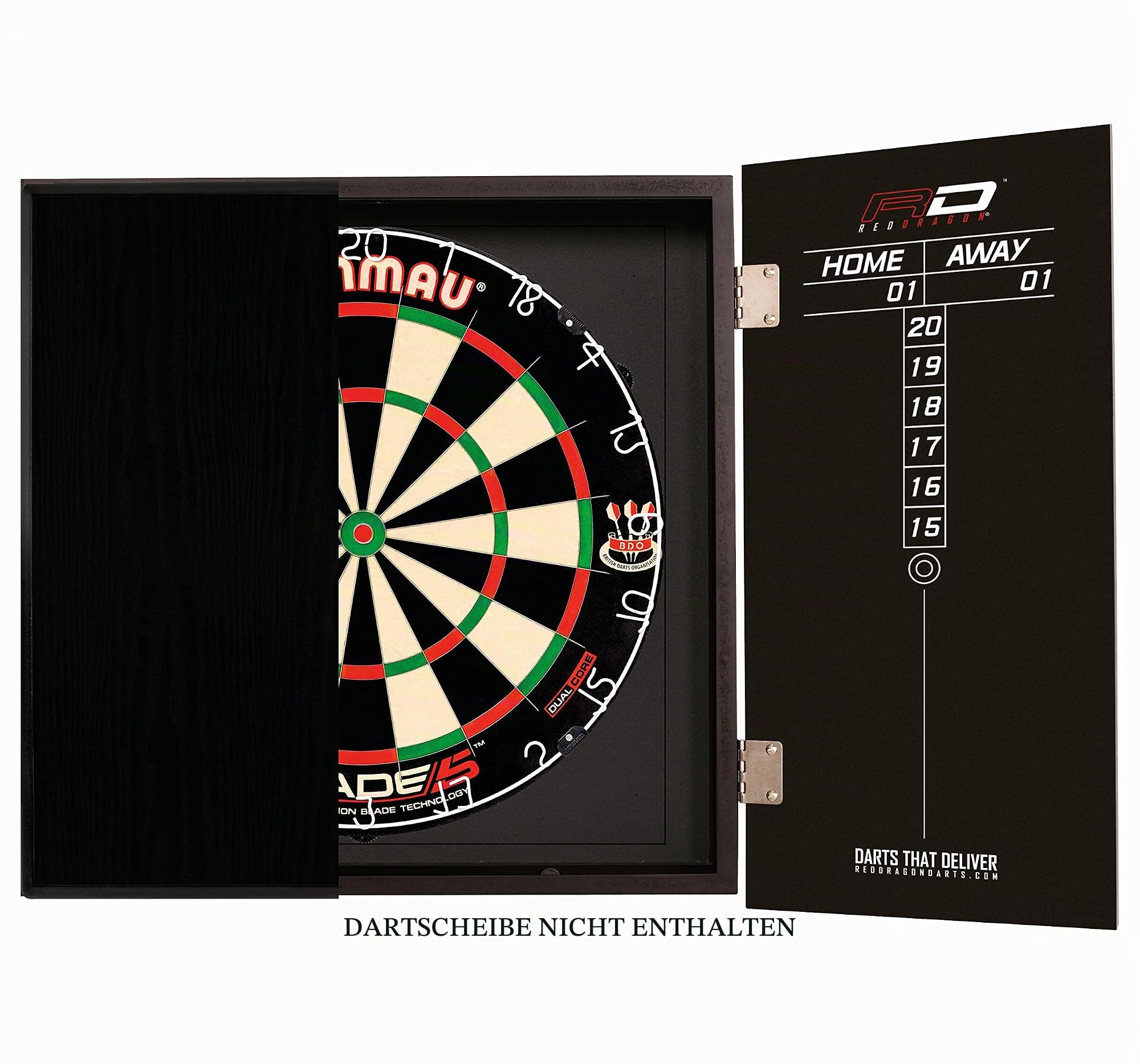 RED DRAGON Deluxe Black Dartboard Cabinet