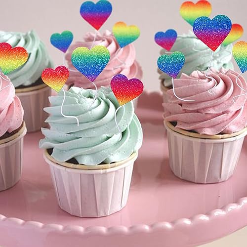 Miniatura 4 de Rsstarxi Paquete de 40 adornos para magdalenas de corazón con purpurina dulce amor de San Valentín decoraciones para el día de San Valentín temática