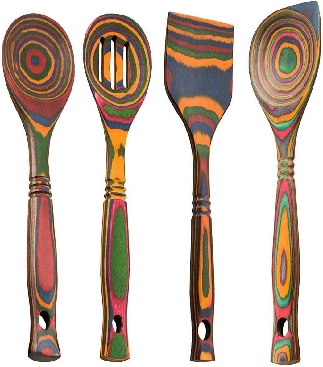 Island Bamboo Red Pakkawood Wooden Spoon Set