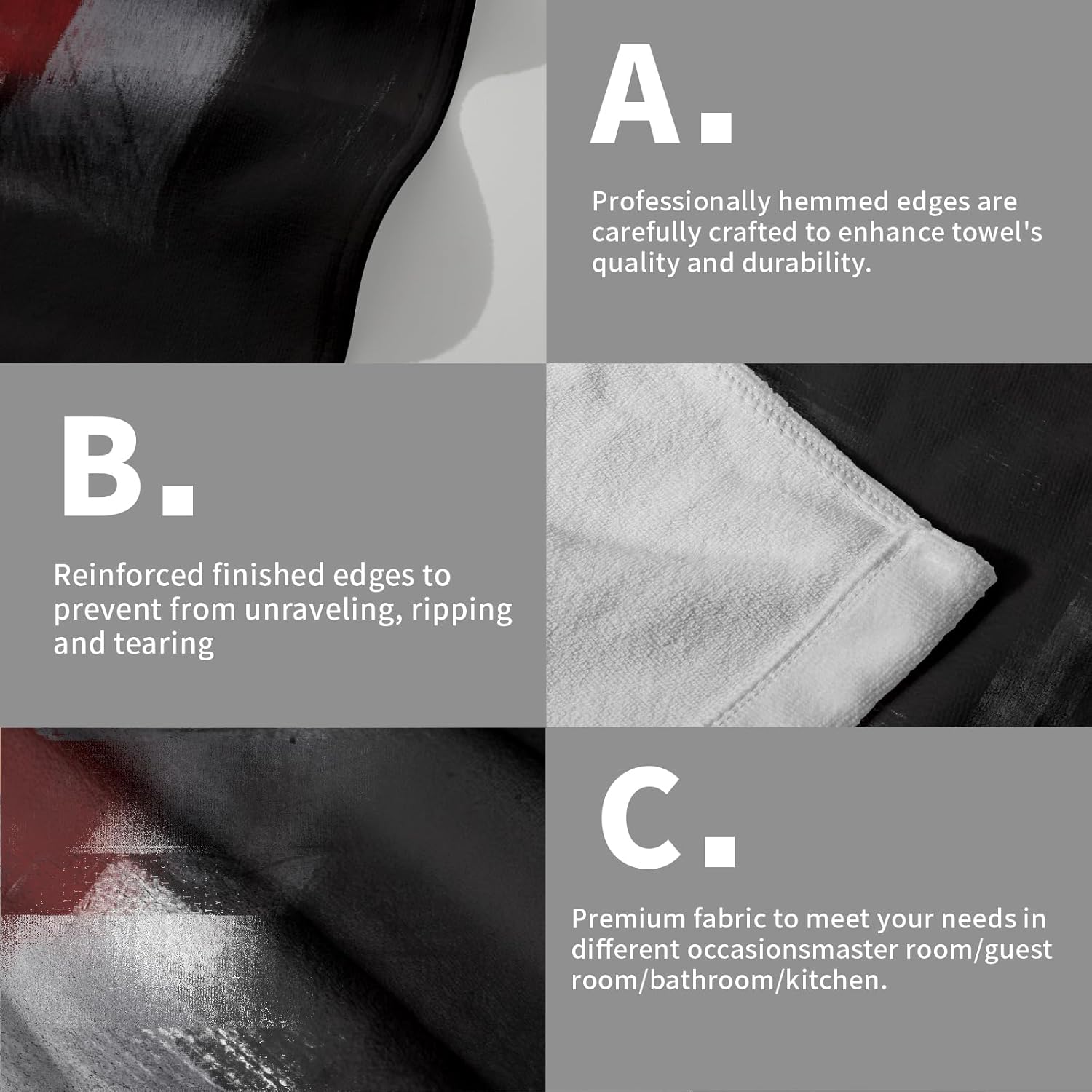 Giwawa Red and Black Hand Towels - Grey Abstract Art Painting Bathroom Hand Towel Modern Decorative Bath Towels Absorbent Fingertip Towels for Bathroom Kitchen Gym 14 x 28 Inch, Set of 2 - Image 3