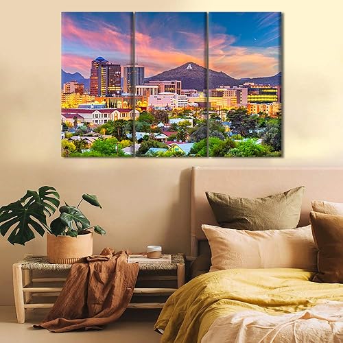 Miniatura 2 de Imágenes de paisaje urbano para sala de estar, pinturas de horizonte de Estados Unidos, arte de Tucson Arizona City Scape 3 paneles impresos en