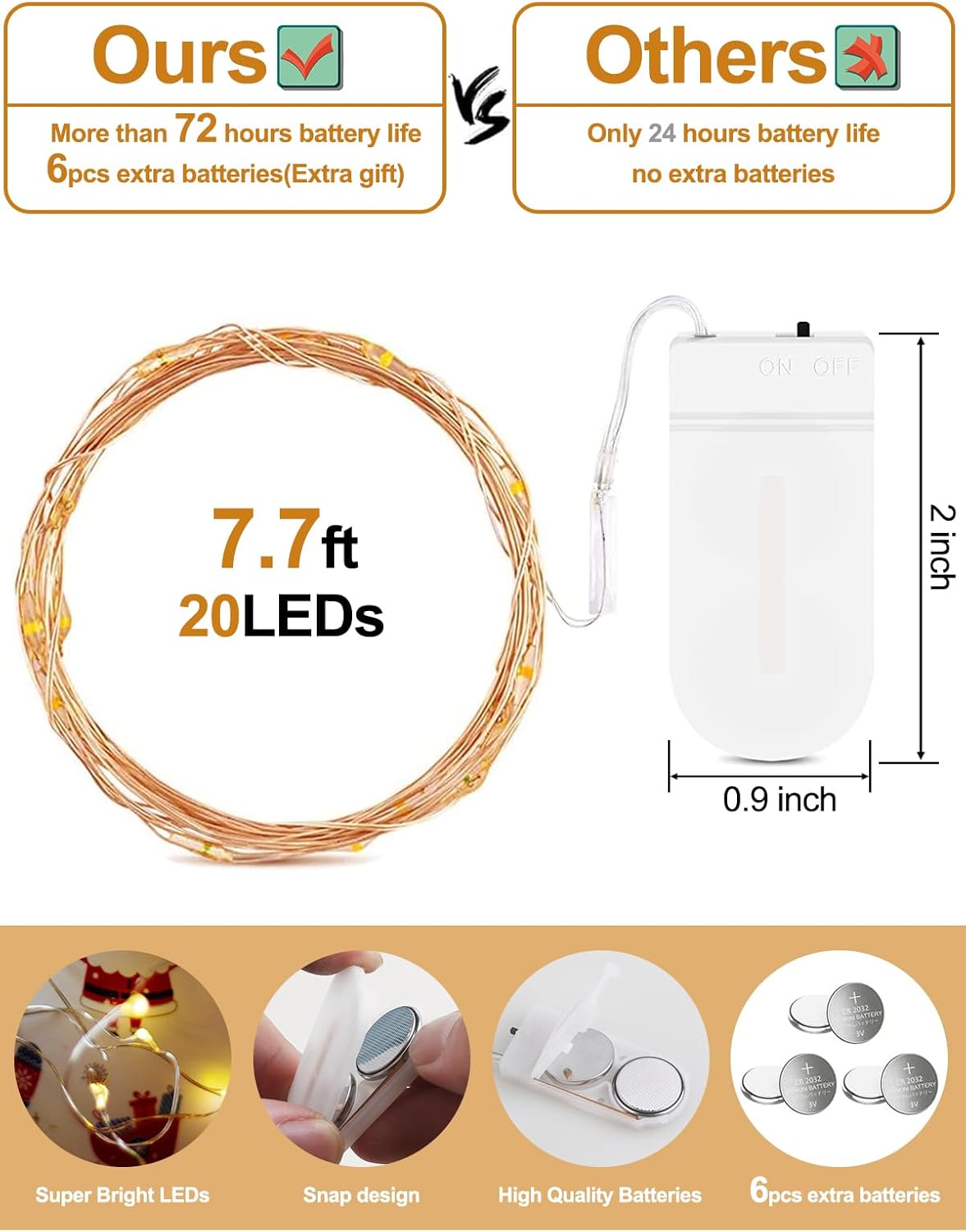 Paquete De 10 Luces De Hadas Que Funcionan Con Pilas, 20 | Envío Gratis