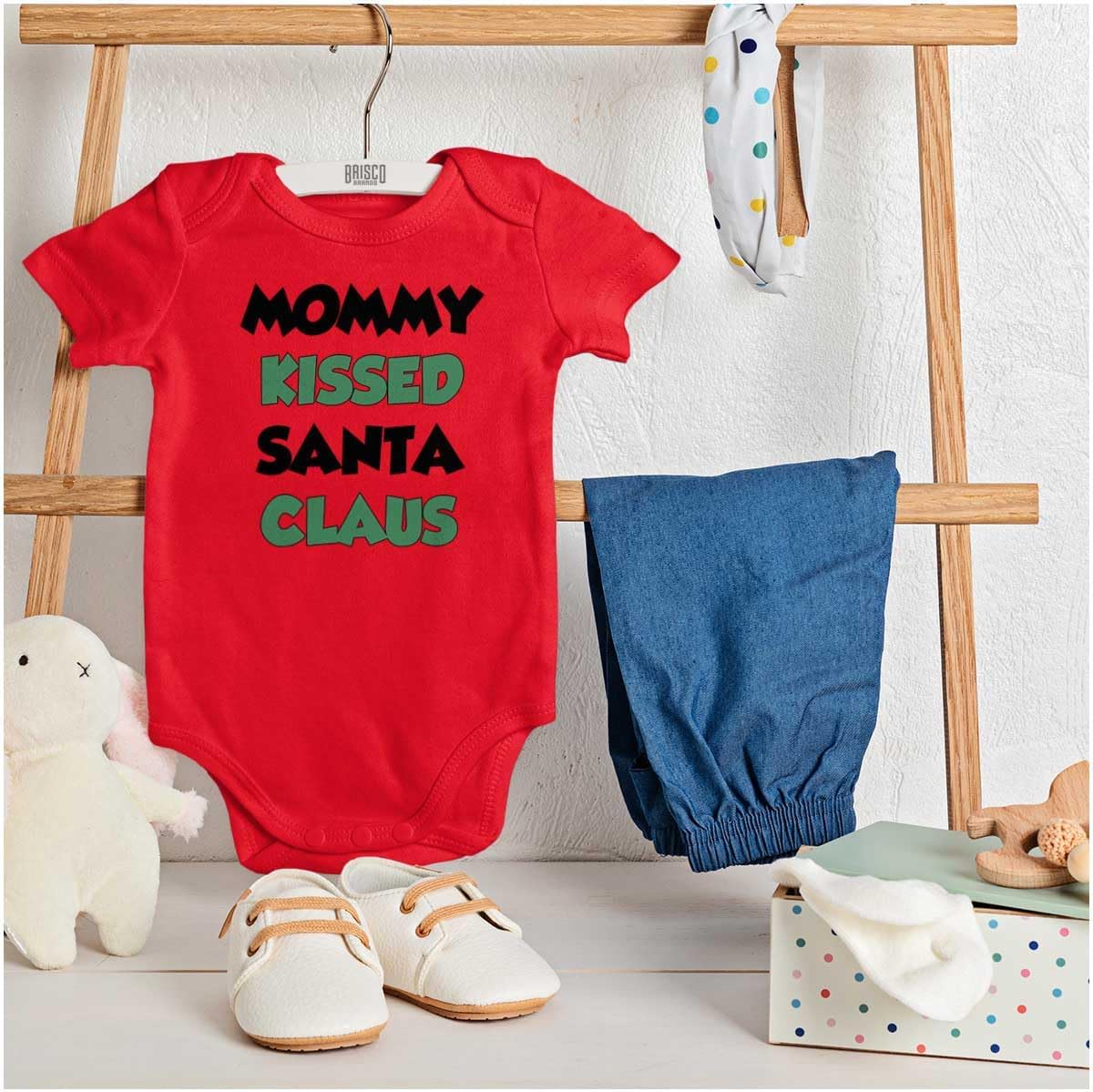 Brisco Brands Christmas Mommy Kissed Santa Claus Baby Romper Boys or Girls