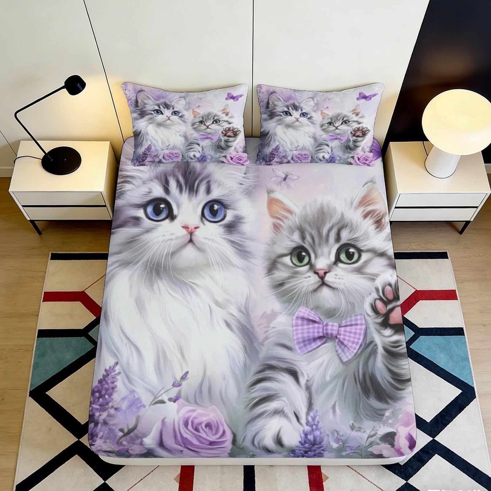 3D Printed Sunflower Fitted Sheet Microfiber Non-Slip Butterfly Bed Cover Mattress Protector for Bedroom Dorm Decor 90x200x25cm