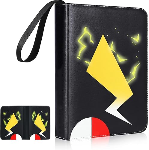 Carpetas negras para tarjetas Pokémon, 4 bolsillos, capacidad para 504 tarjetas de juego con 63 fundas, colección de tarjetas coleccionables con