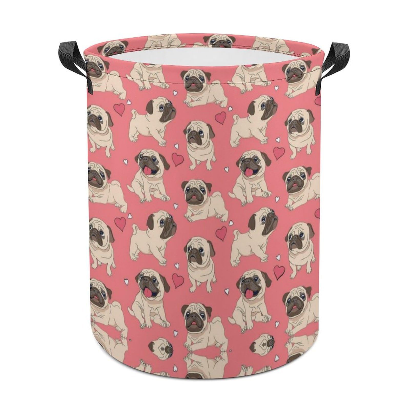 Wlntrophic Laundry Hamper, Pug And Pink Background Laundry Basket, Washing Basket with Handle